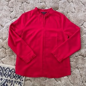 Womens Red Ruffle Collar Banana Republic Polyester Dress Shirt
